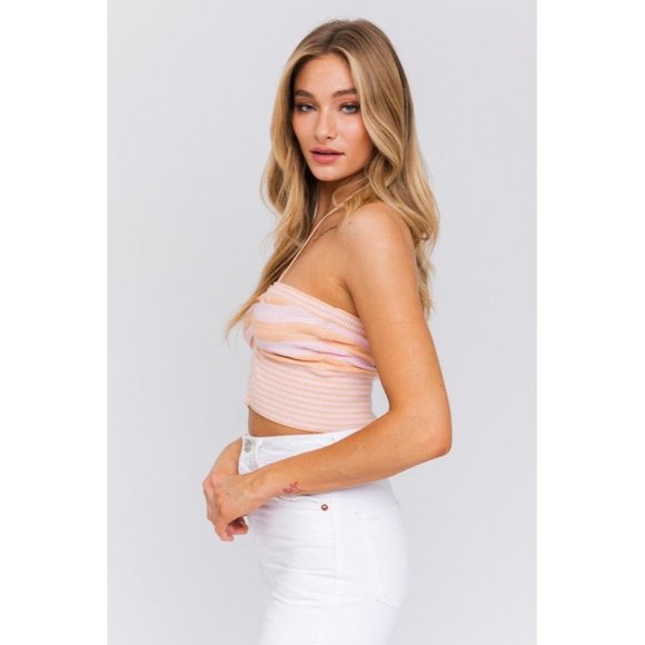 LE LIS HALTER NECK SWEATER CROP TOP PINK - Picture 3 of 11